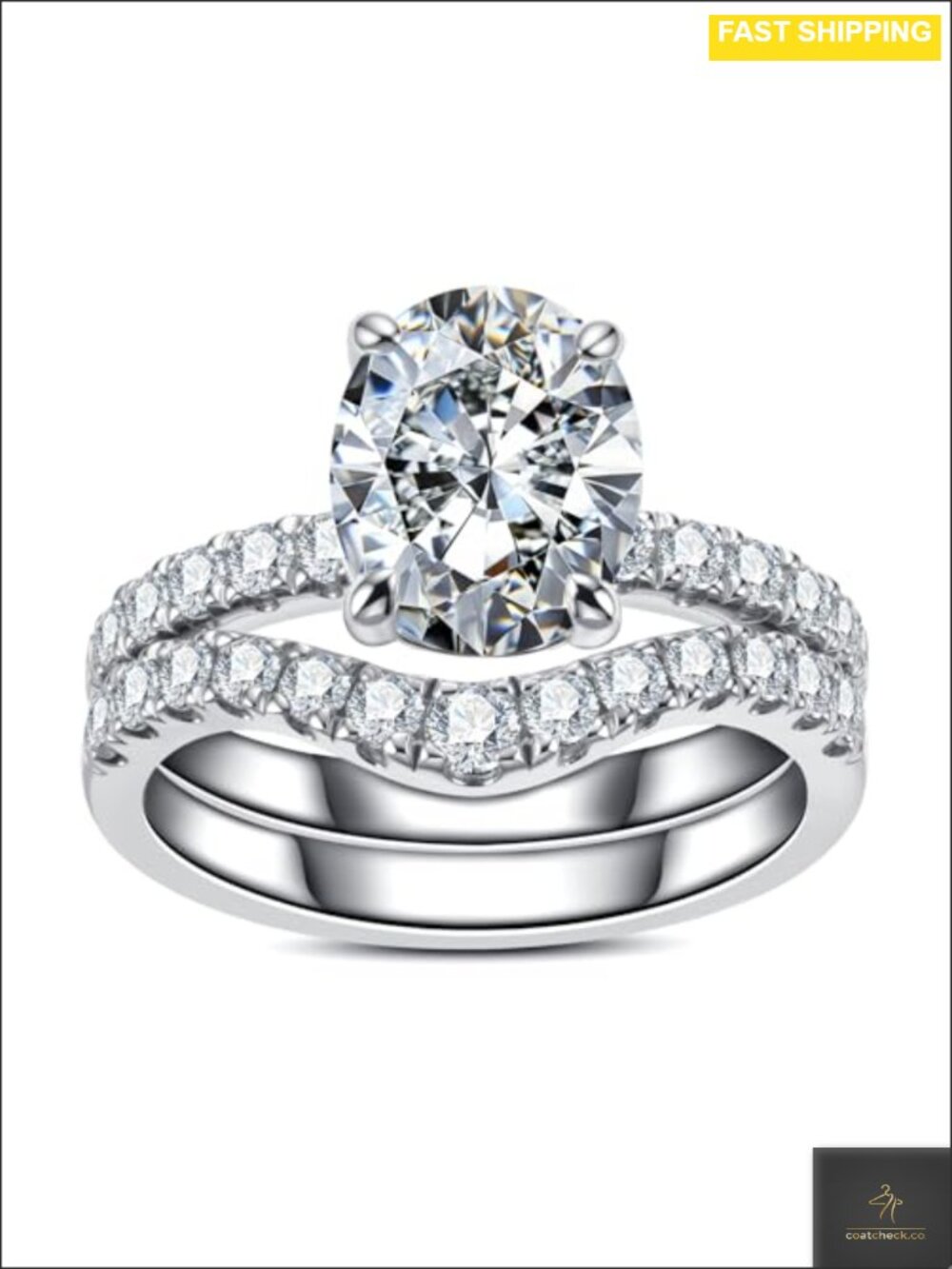 Moissanite Wedding Ring Set 3CT Oval Cut 925 Sterling Silver Bridal Engagement